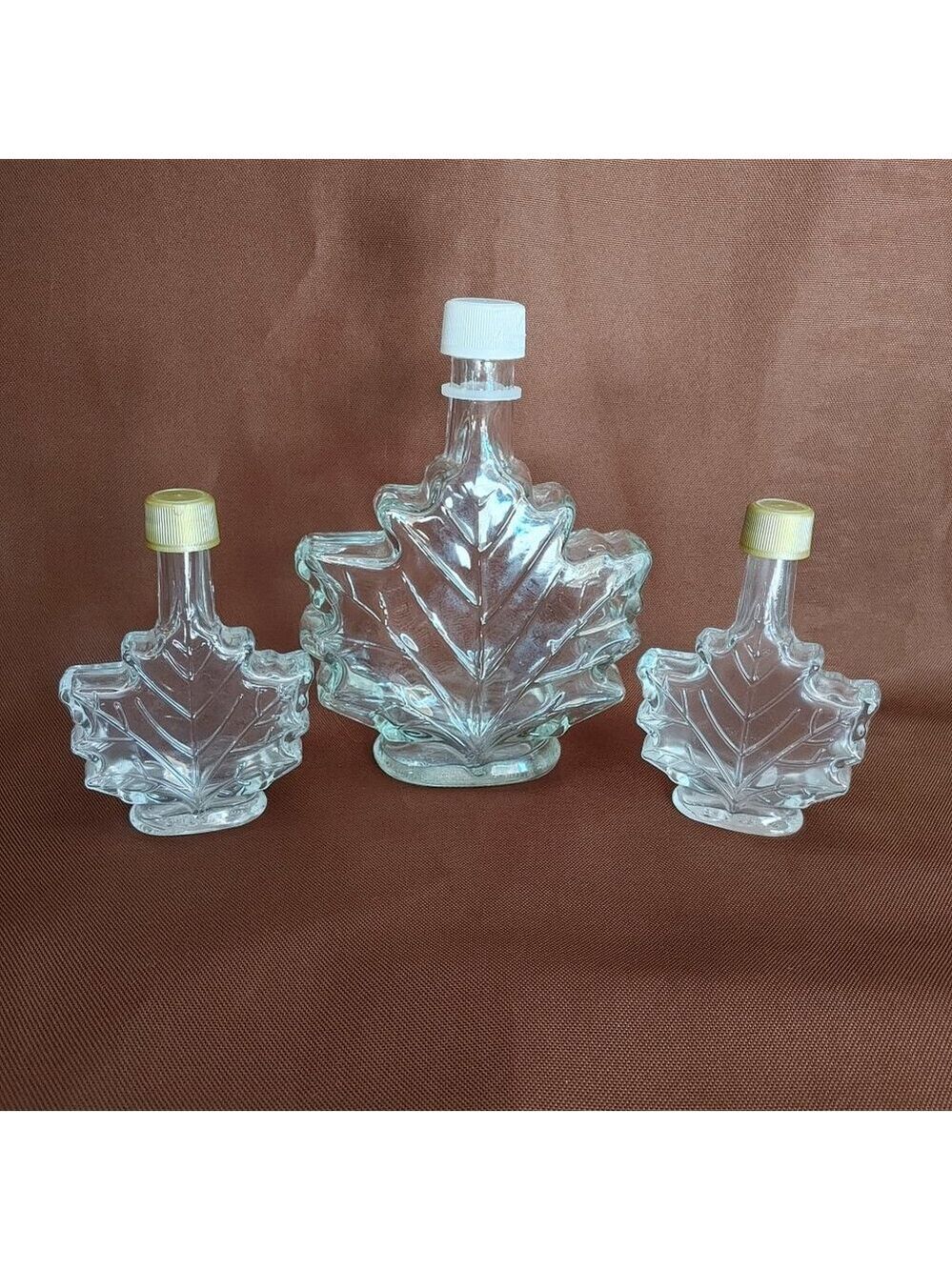 Leaf-Shaped Clear Glass Bottle  Set of 3